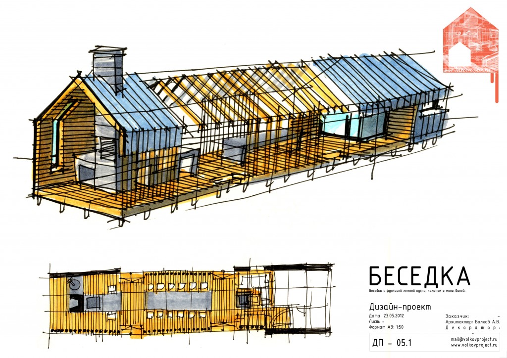 проекты деревянных домов | архитектурный проект деревянной беседки | летняя кухня